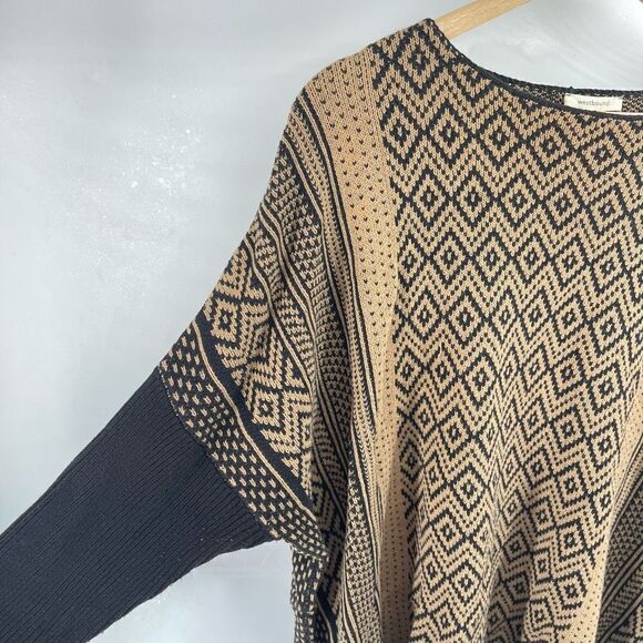 Westbound Womens Poncho Sweater Tassel Pullover Acrylic Blend Black Beige XL - Picture 7 of 10